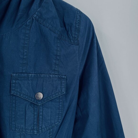 Forever 21 Ladies Military Jacket Hooded  Size M Blue Drawstring Waist Pockets - Picture 4 of 14